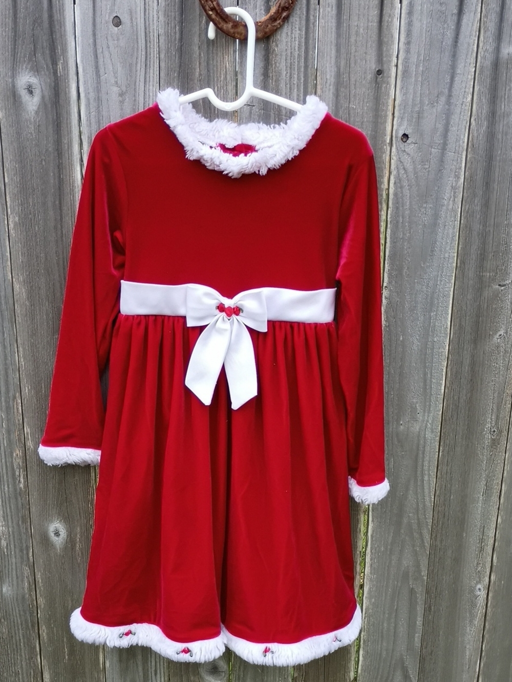 Girls' Red Holiday Bow-Front Pajama Dress with White Trim